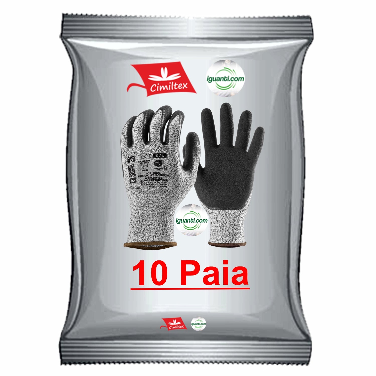 10 Guanti antitaglio HPPE palmo Doppia spalmatura micro schiuma NITRILE nero 1crnb