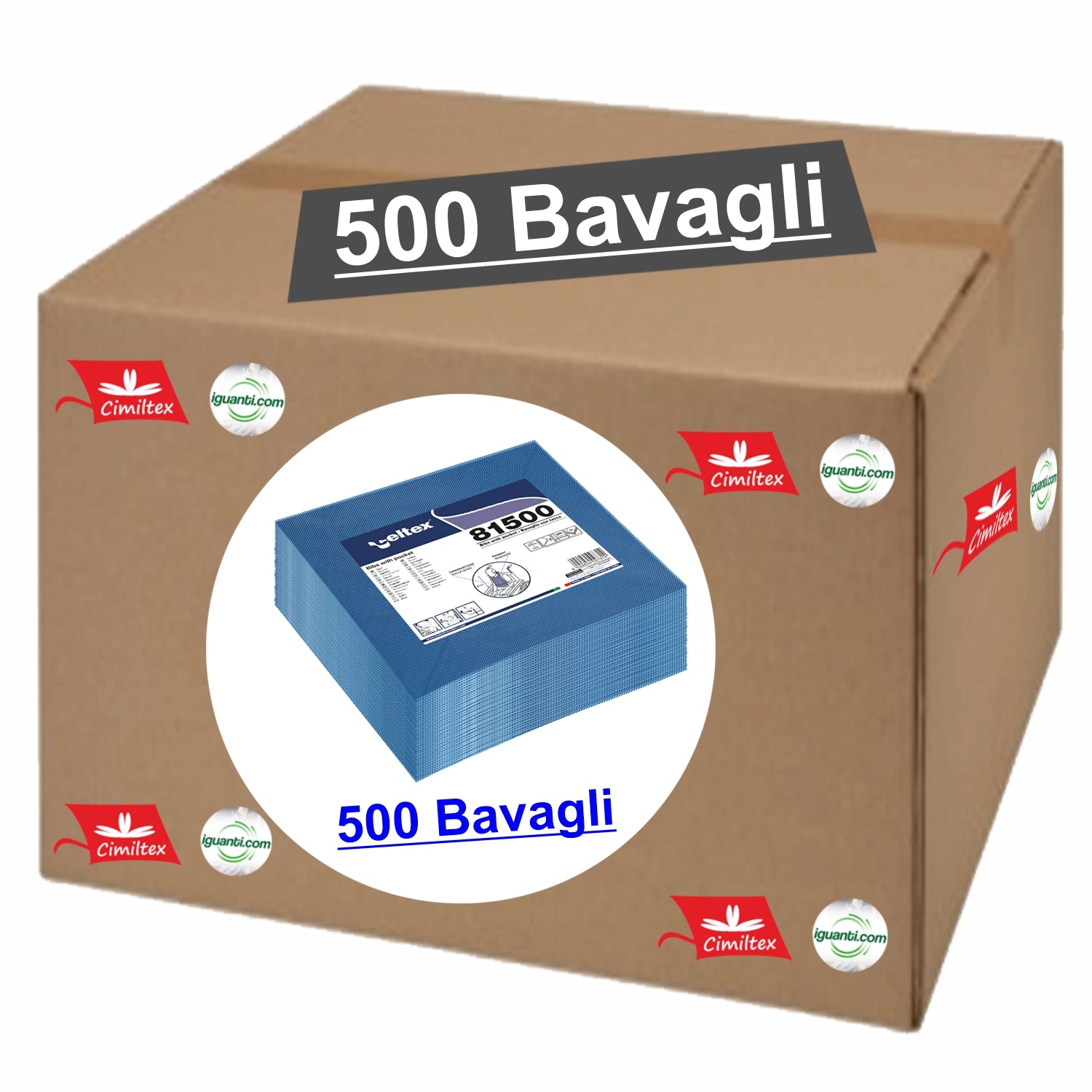 500 Bavaglio monouso con tasca impermeabile cartone da 500 pz.