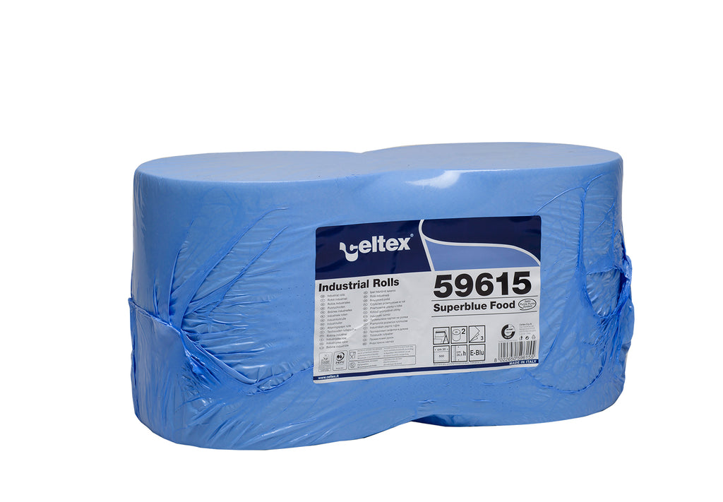 Rotolone di carta superblue food bobina industriale 2 rotoli 1000 strappi  500+500 3 veli BLU celtex 59615